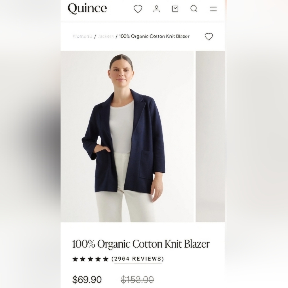 Quince Navy Organic Cotton Knit Blazer